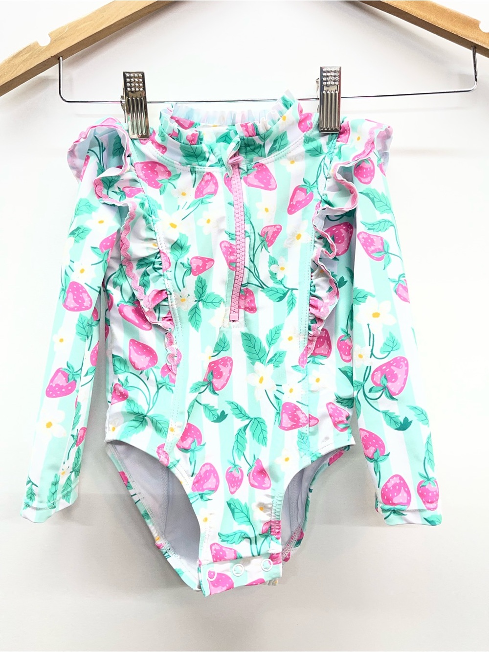 Tommy Bahama Girls Long-Sleeve Strawberry Rashguard - Pink &‎ Mint
